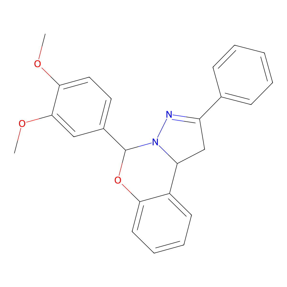 5-(3,4-Dimethoxyphenyl)-2-phenyl-1,10b-dihydropyrazolo[1,5-c][1,3]benzoxazine molecular structure, CAS 300573-18-6