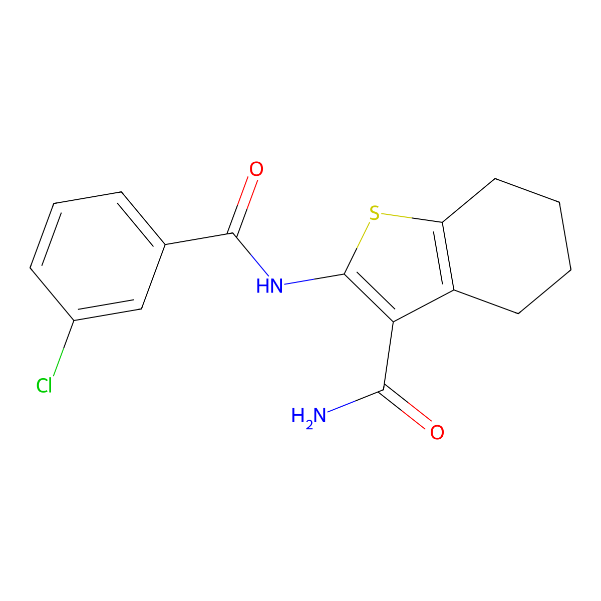 2-(3-Chlorobenzamido)-4,5,6,7-tetrahydrobenzo[b]thiophene-3-carboxamide molecular structure, CAS 300573-63-1