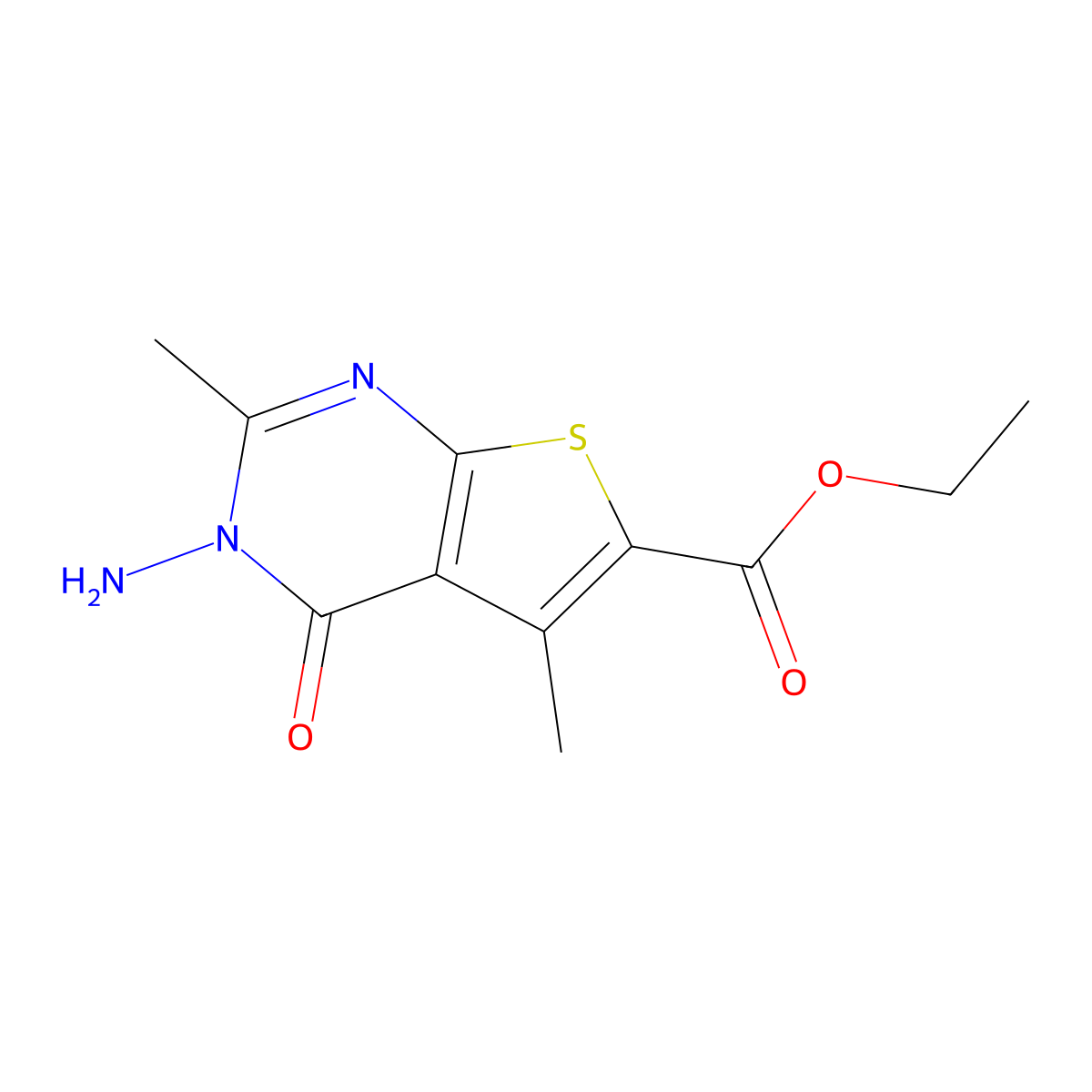 3-Amino-2,5-dimethyl-4-oxo-3,4-dihydro-thieno[2,3-d]pyrimidine-6-carboxylic acid ethyl ester molecular structure, CAS 300573-77-7