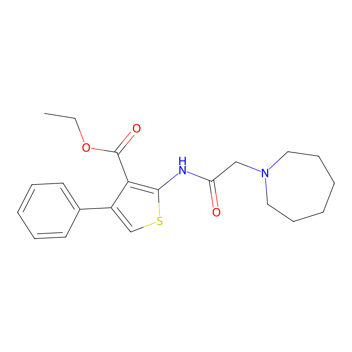 Ethyl 2-(2-(azepan-1-yl)acetamido)-4-phenylthiophene-3-carboxylate molecular structure, CAS 300573-89-1