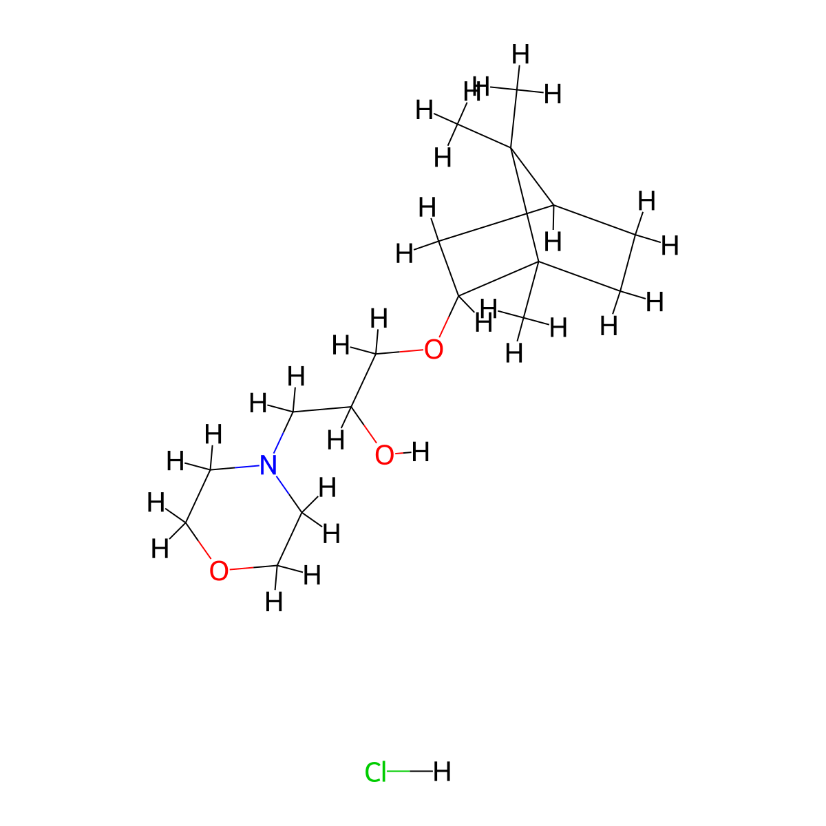 1-morpholino-3-(((1S,4R)-1,7,7-trimethylbicyclo[2.2.1]heptan-2-yl)oxy)propan-2-ol hydrochloride molecular structure, CAS 300577-01-9