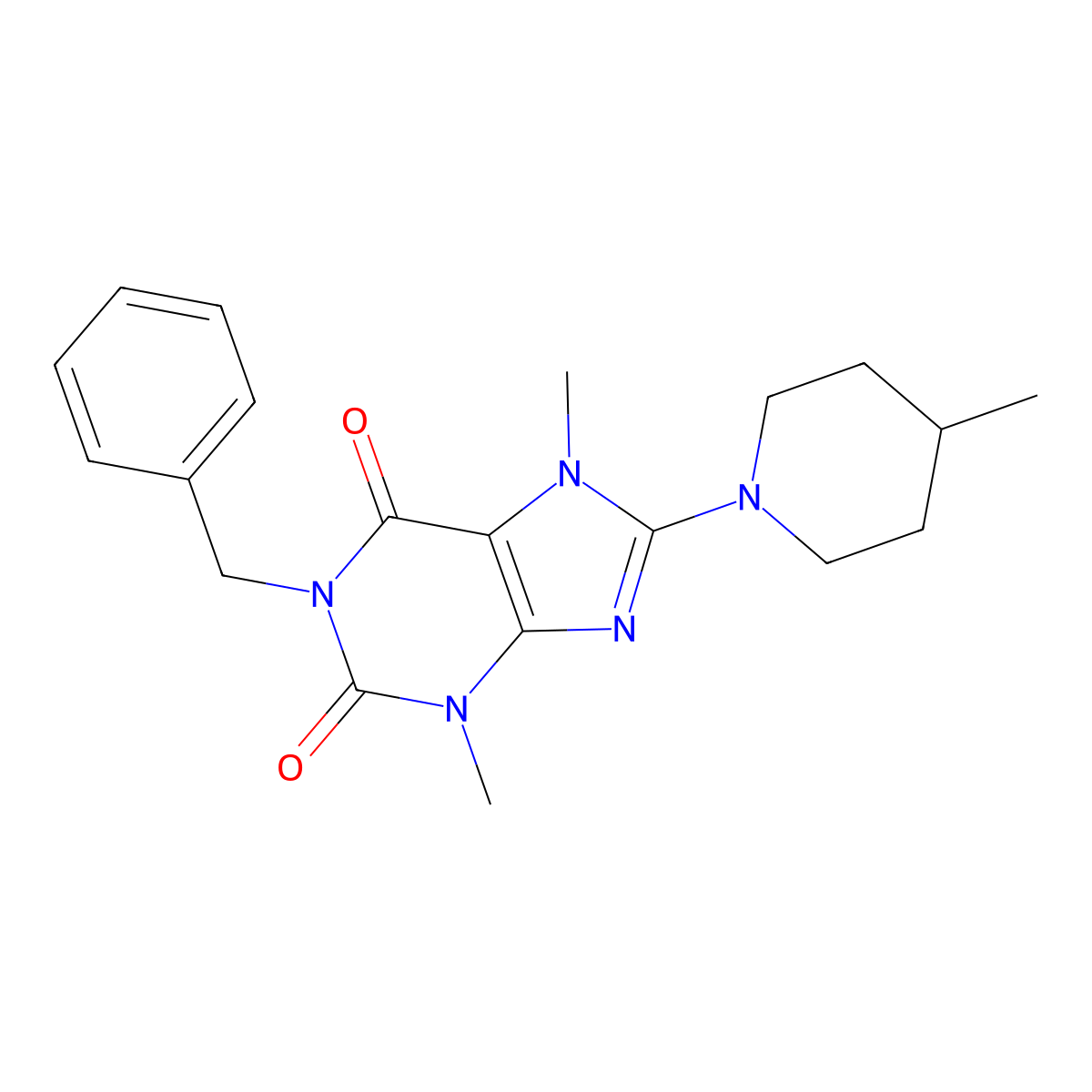 1-benzyl-3,7-dimethyl-8-(4-methylpiperidin-1-yl)-1H-purine-2,6(3H,7H)-dione molecular structure, CAS 300586-08-7