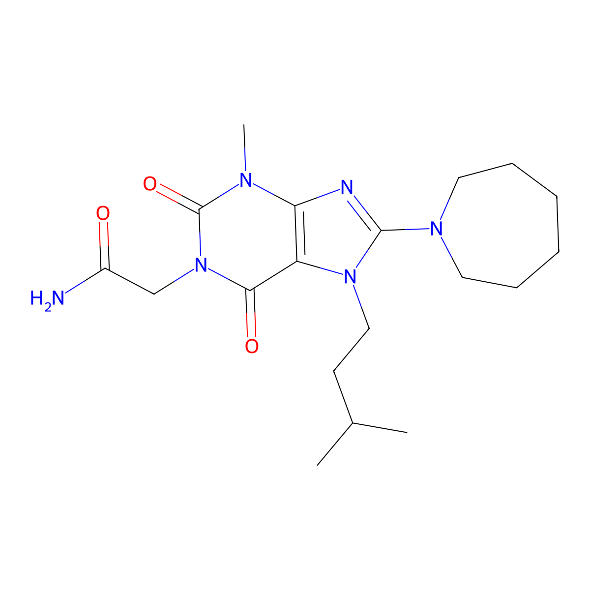 2-(8-(azepan-1-yl)-7-isopentyl-3-methyl-2,6-dioxo-2,3,6,7-tetrahydro-1H-purin-1-yl)acetamide molecular structure, CAS 300586-48-5