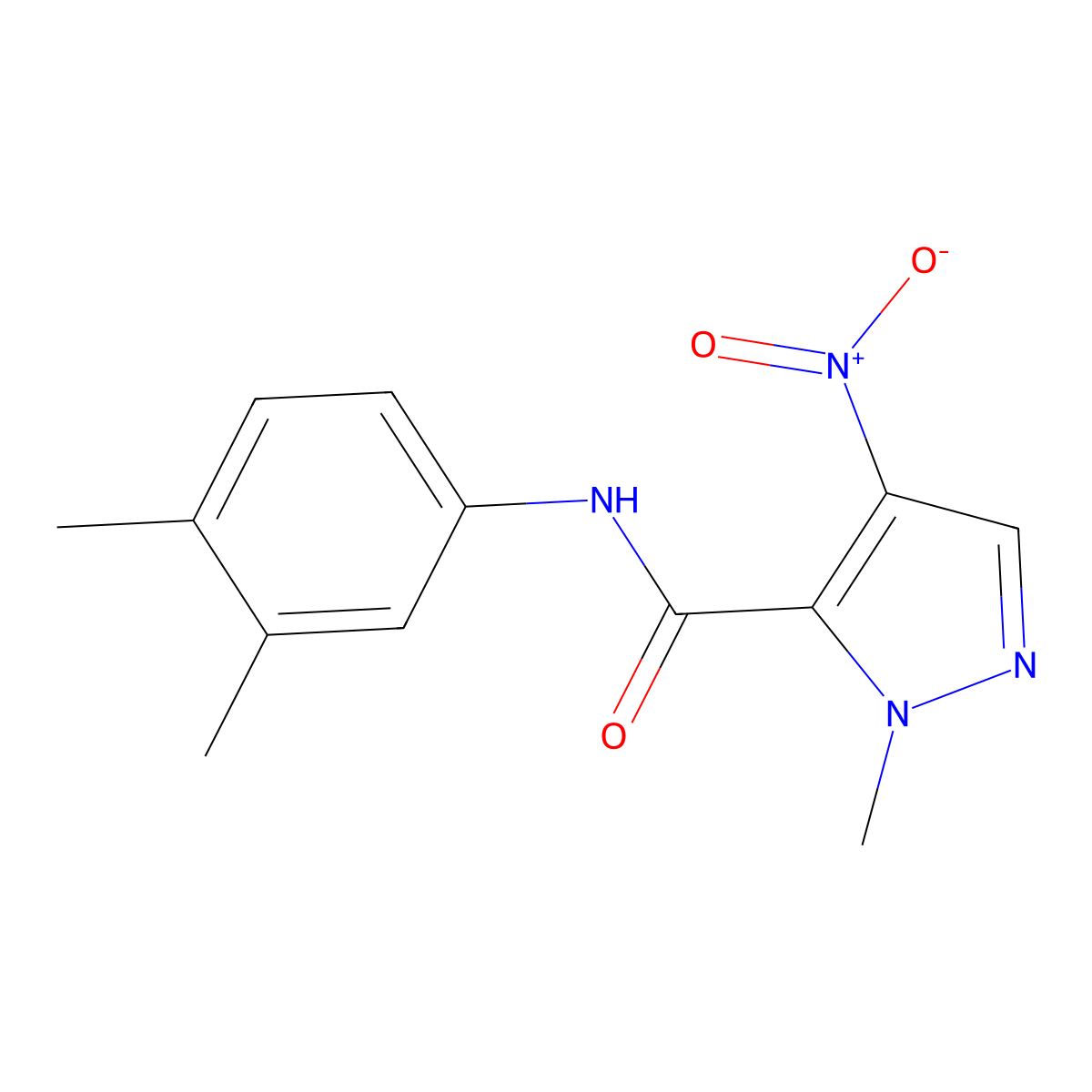 N-(3,4-dimethylphenyl)-1-methyl-4-nitro-1H-pyrazole-5-carboxamide molecular structure, CAS 300586-81-6
