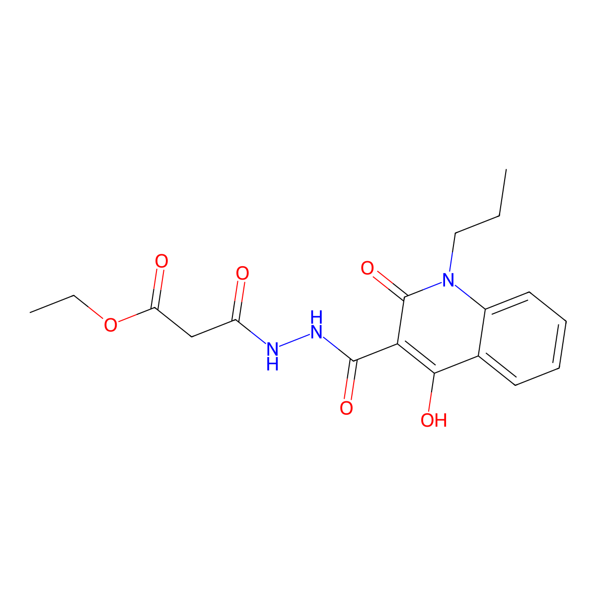 Ethyl 3-{2-[(4-hydroxy-2-oxo-1-propyl-1,2-dihydro-3-quinolinyl)carbonyl]hydrazino}-3-oxopropanoate molecular structure, CAS 300586-85-0