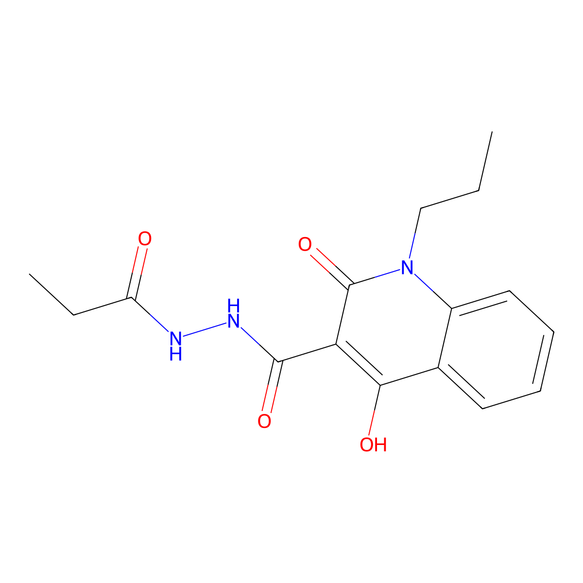 4-hydroxy-2-oxo-N'-propanoyl-1-propyl-1,2-dihydroquinoline-3-carbohydrazide molecular structure, CAS 300586-92-9