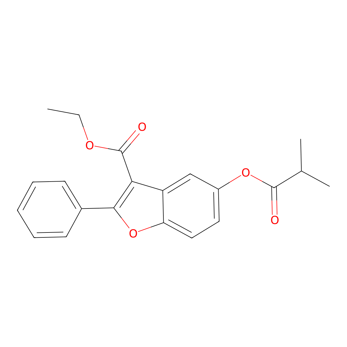 Ethyl 5-[(2-methylpropanoyl)oxy]-2-phenyl-1-benzofuran-3-carboxylate molecular structure, CAS 300587-08-0