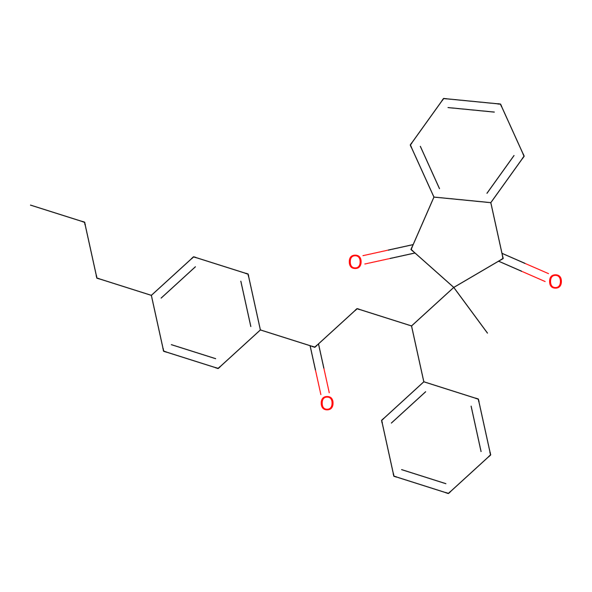 2-methyl-2-[3-oxo-1-phenyl-3-(4-propylphenyl)propyl]-1H-indene-1,3(2H)-dione molecular structure, CAS 300587-42-2