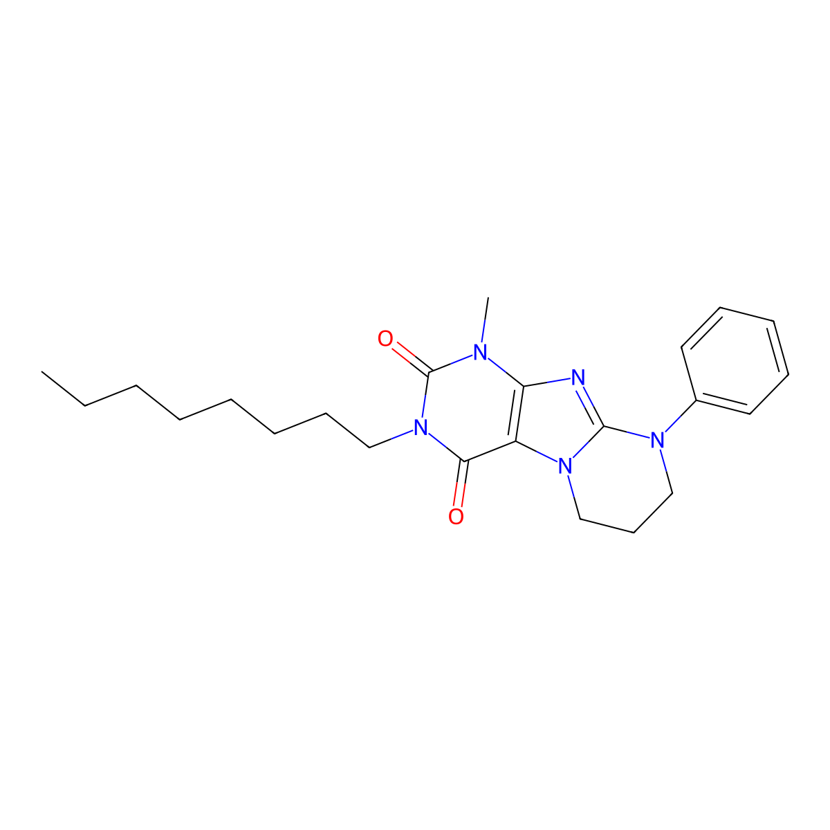 1-methyl-3-octyl-9-phenyl-6,7,8,9-tetrahydropyrimido[2,1-f]purine-2,4(1H,3H)-dione molecular structure, CAS 300587-56-8