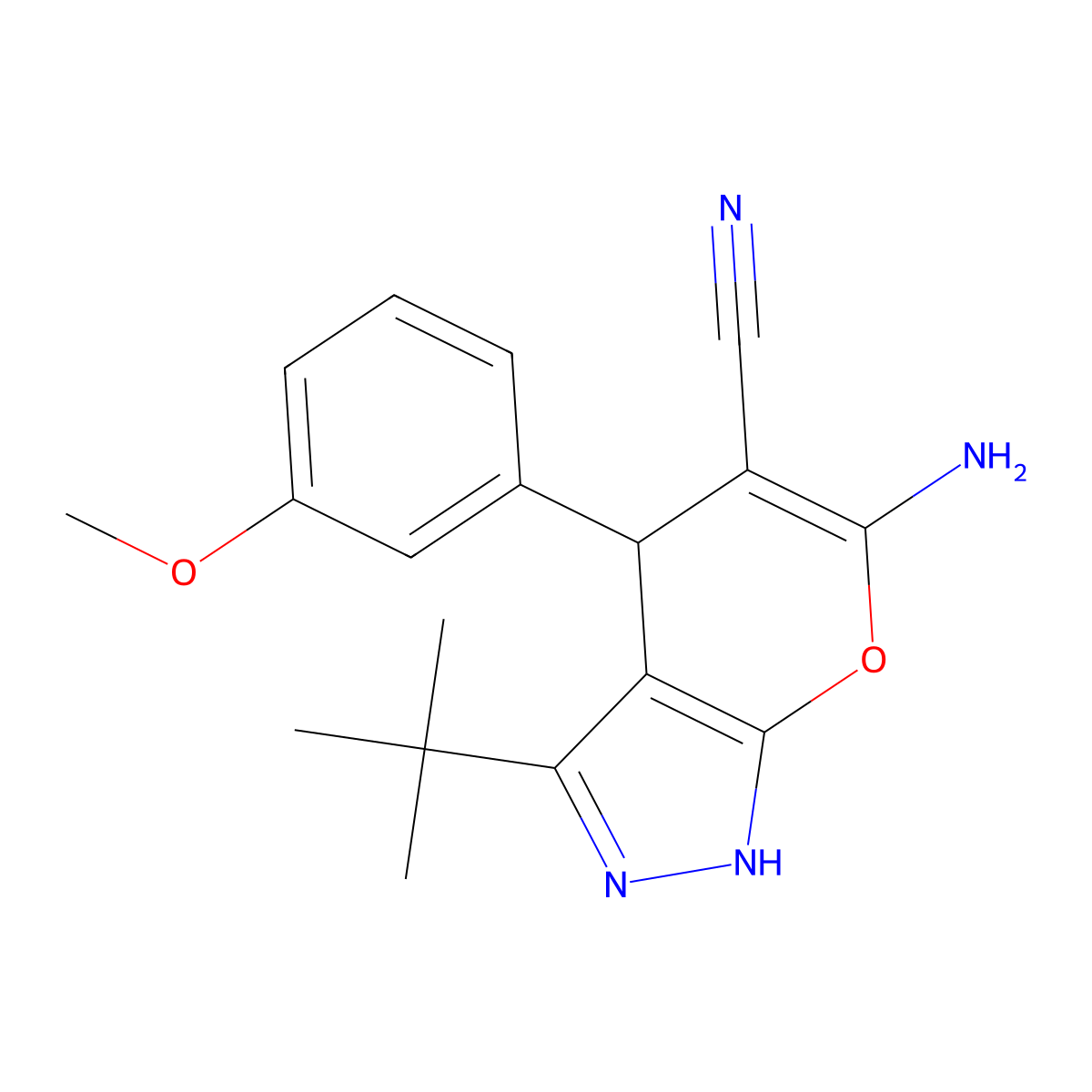 6-Amino-3-tert-BU-4-(3-meo-PH)-1,4-dihydropyrano(2,3-C)pyrazole-5-carbonitrile molecular structure, CAS 300587-59-1