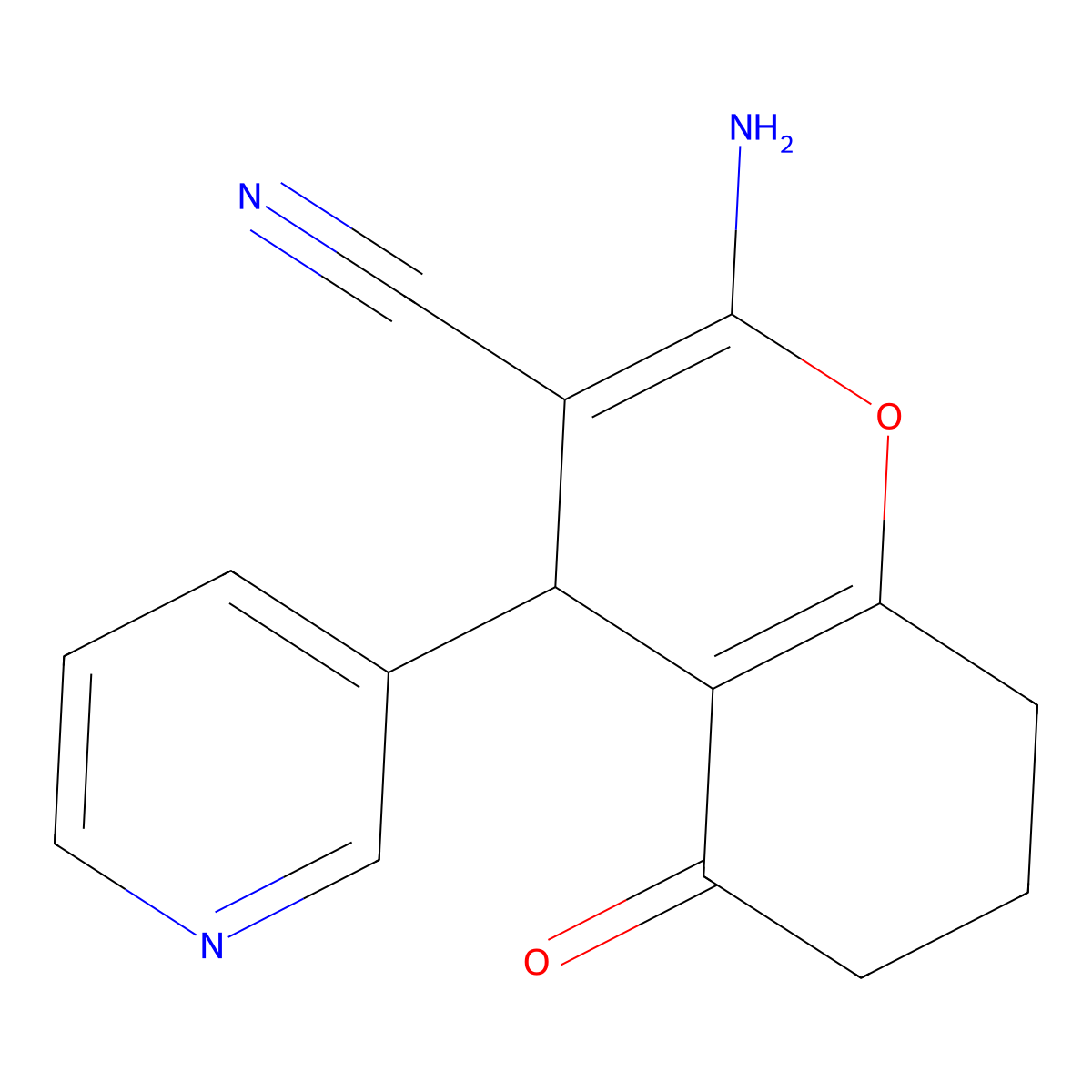 2-amino-5-oxo-4-(pyridin-3-yl)-5,6,7,8-tetrahydro-4H-chromene-3-carbonitrile molecular structure, CAS 300587-67-1