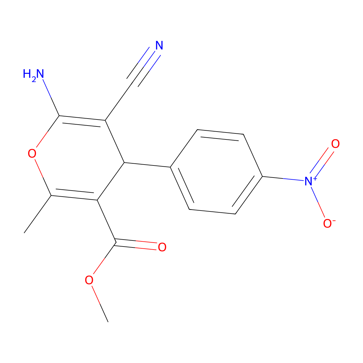 methyl 6-amino-5-cyano-2-methyl-4-(4-nitrophenyl)-4H-pyran-3-carboxylate molecular structure, CAS 300587-72-8