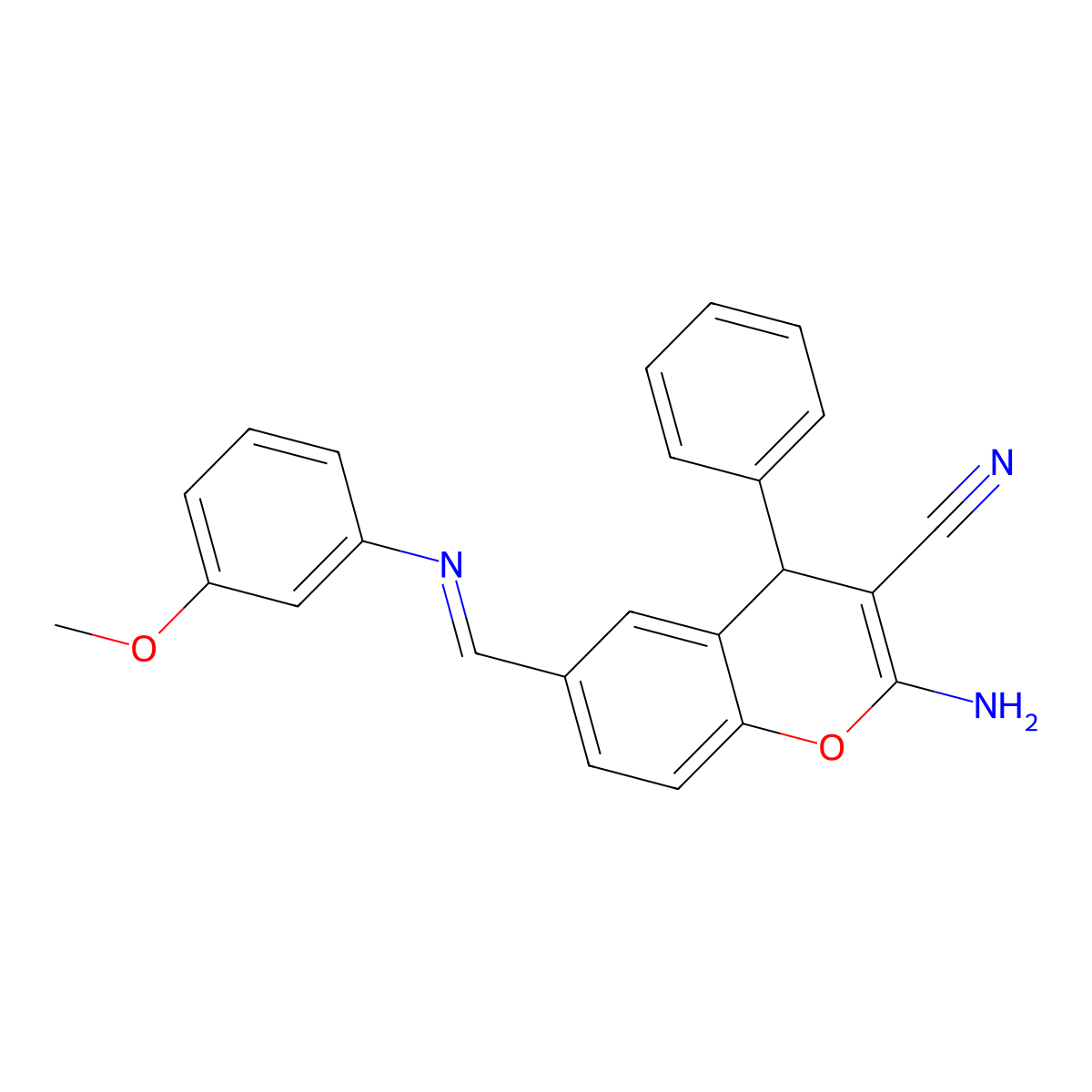 2-amino-6-{(E)-[(3-methoxyphenyl)imino]methyl}-4-phenyl-4H-chromene-3-carbonitrile molecular structure, CAS 300588-22-1