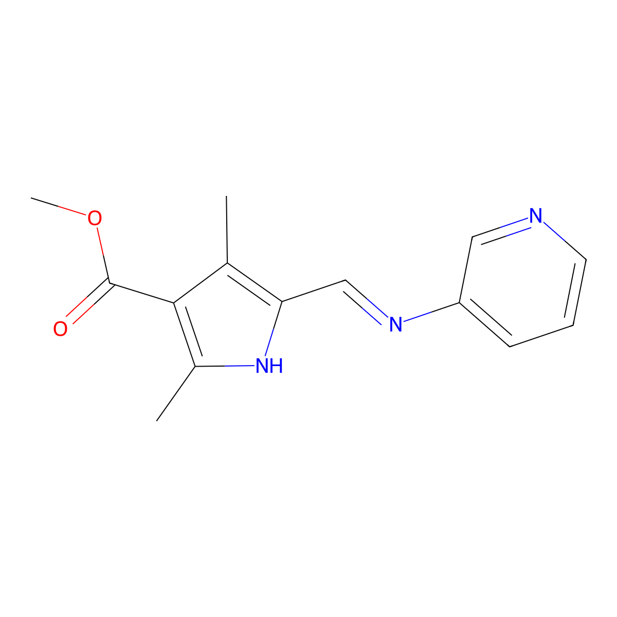 methyl 2,4-dimethyl-5-[(E)-(pyridin-3-ylimino)methyl]-1H-pyrrole-3-carboxylate molecular structure, CAS 300588-28-7
