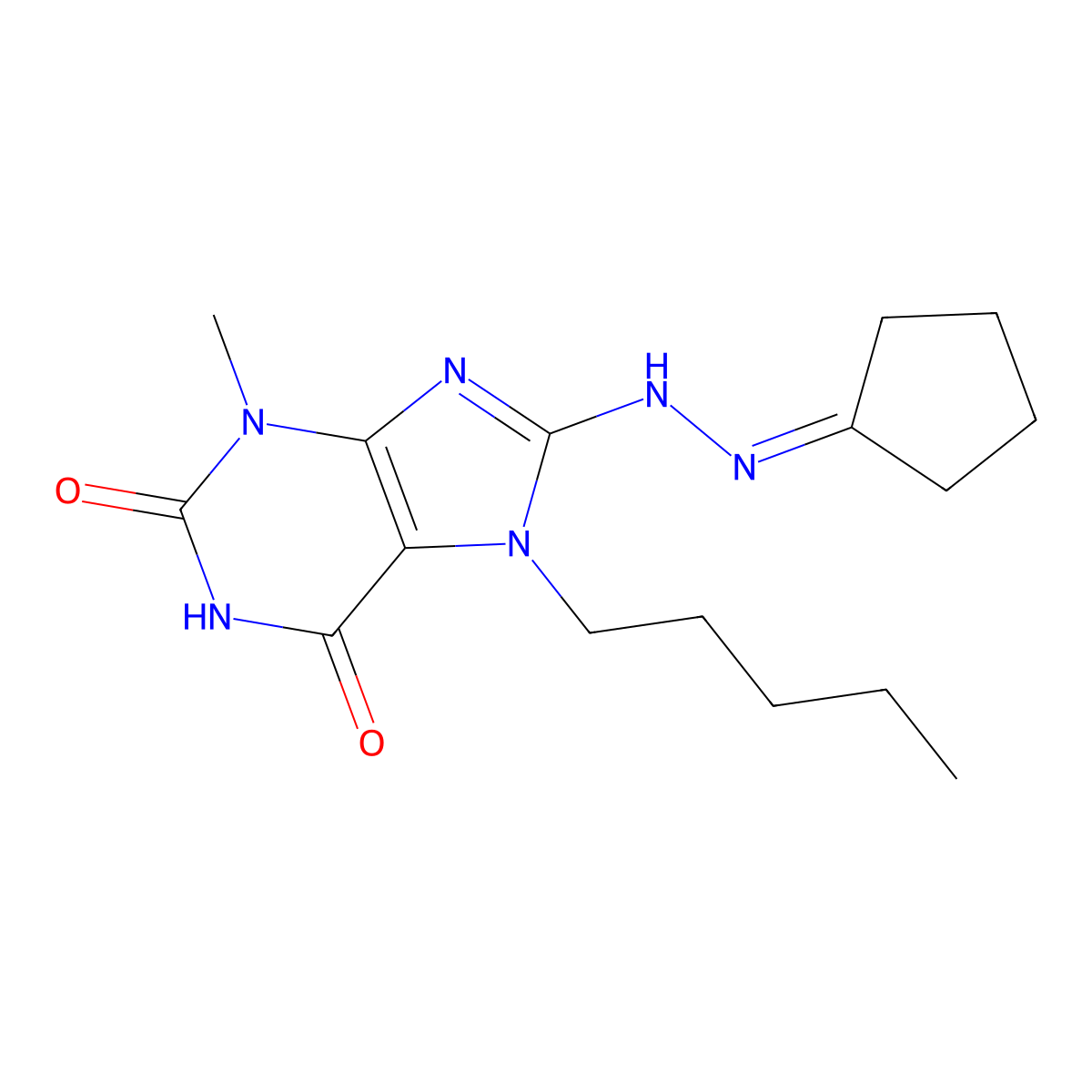 8-(2-cyclopentylidenehydrazino)-3-methyl-7-pentyl-3,7-dihydro-1H-purine-2,6-dione molecular structure, CAS 300588-52-7