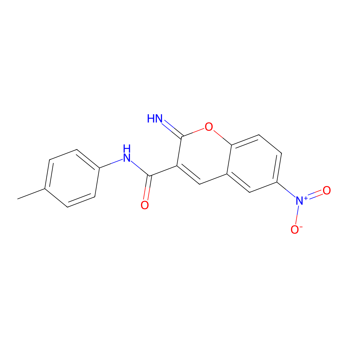 2H-1-Benzopyran-3-carboxamide, 2-imino-N-(4-methylphenyl)-6-nitro- molecular structure, CAS 300588-70-9