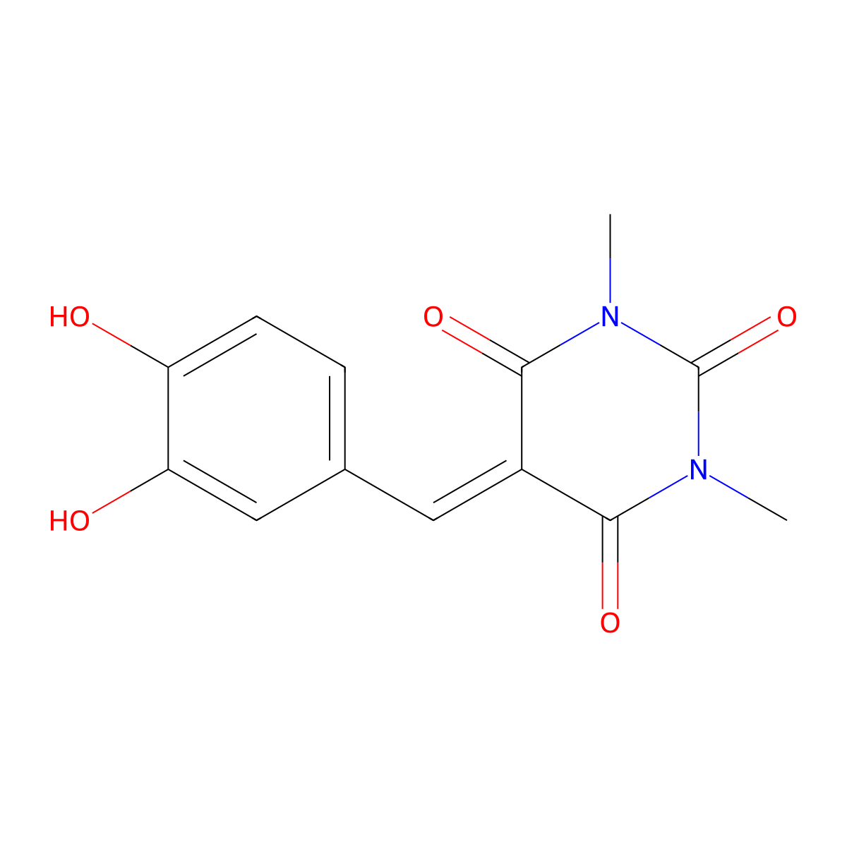 5-[(3,4-Dihydroxyphenyl)methylidene]-1,3-dimethyl-1,3-diazinane-2,4,6-trione molecular structure, CAS 300589-01-9