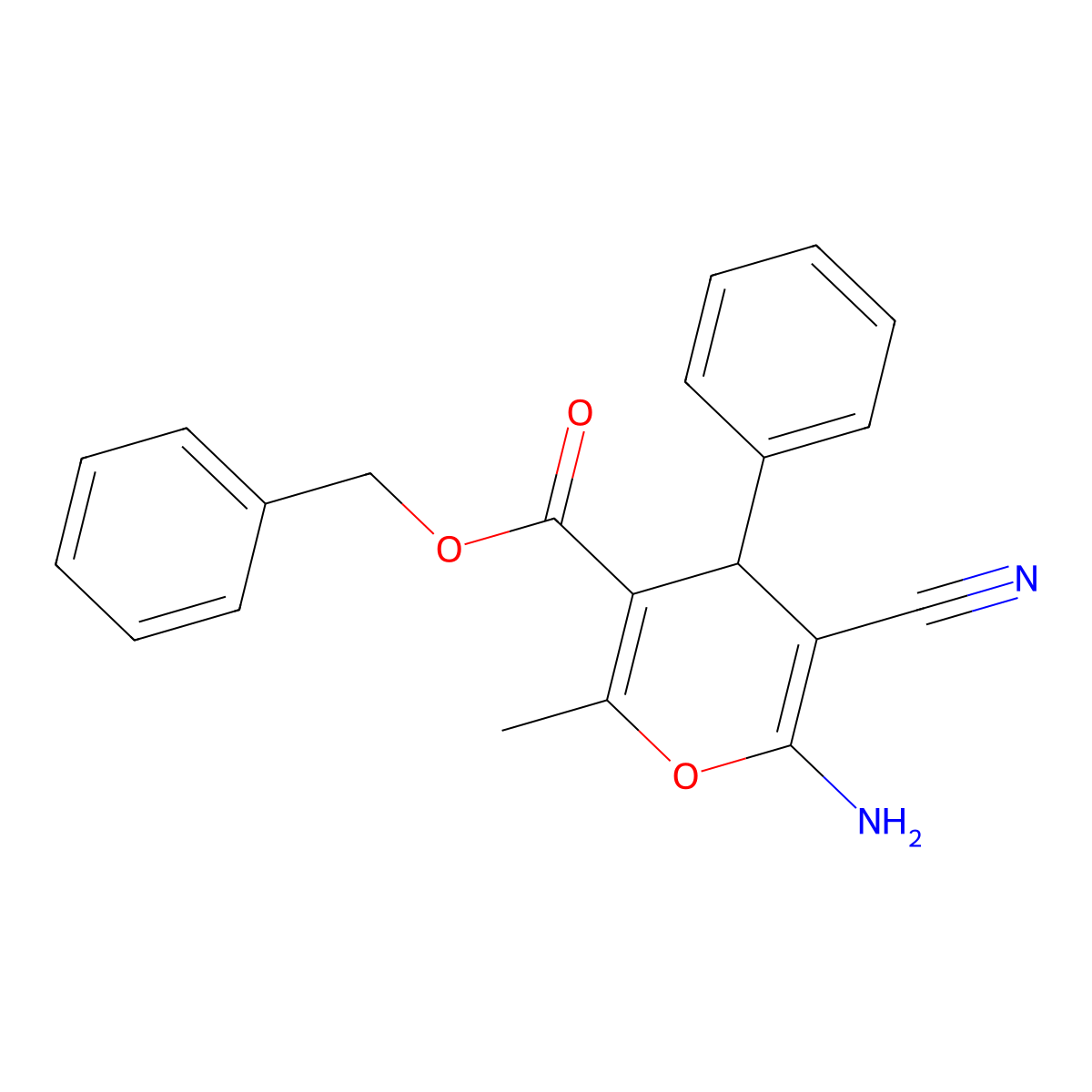 Benzyl 6-amino-5-cyano-2-methyl-4-phenyl-4H-pyran-3-carboxylate molecular structure, CAS 300589-42-8