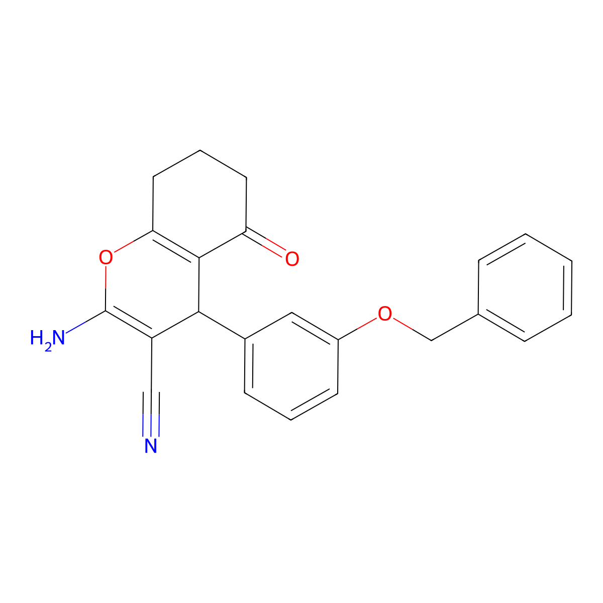 2-amino-4-[3-(benzyloxy)phenyl]-5-oxo-5,6,7,8-tetrahydro-4H-chromene-3-carbonitrile molecular structure, CAS 300589-45-1
