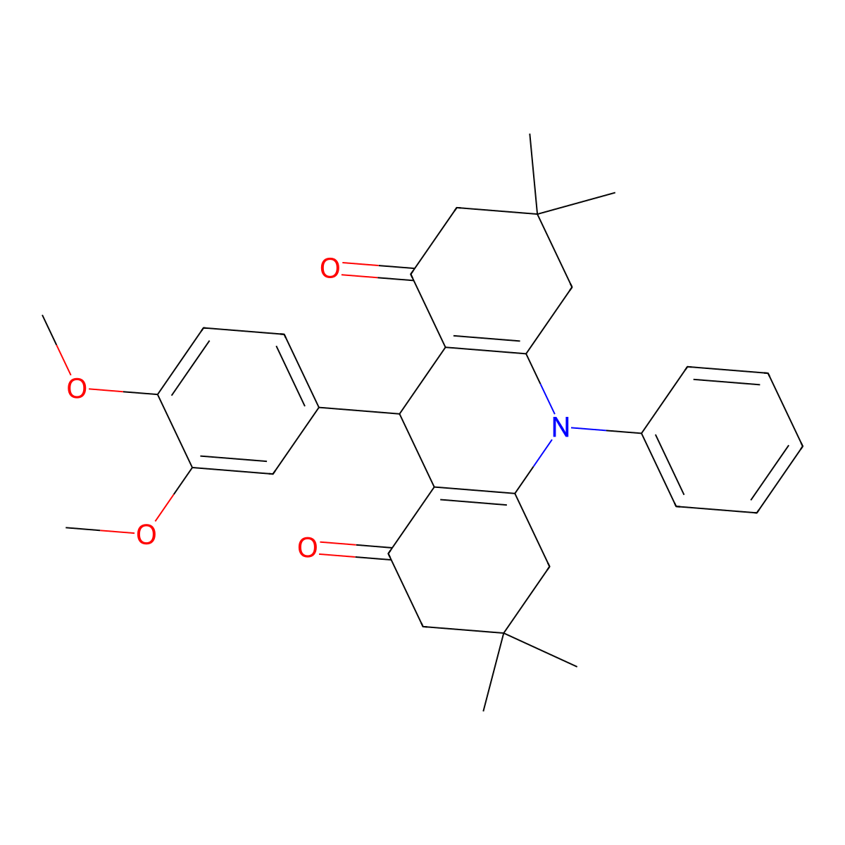 9-(3,4-dimethoxyphenyl)-3,3,6,6-tetramethyl-10-phenyl-4,5,7,9-tetrahydro-2H-acridine-1,8-dione molecular structure, CAS 300589-73-5