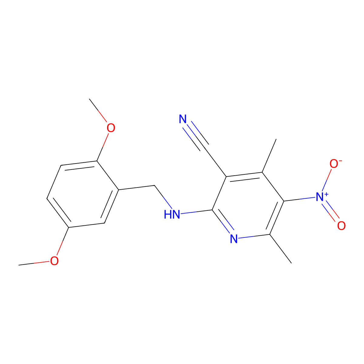 2-[(2,5-Dimethoxyphenyl)methylamino]-4,6-dimethyl-5-nitropyridine-3-carbonitrile molecular structure, CAS 300589-87-1