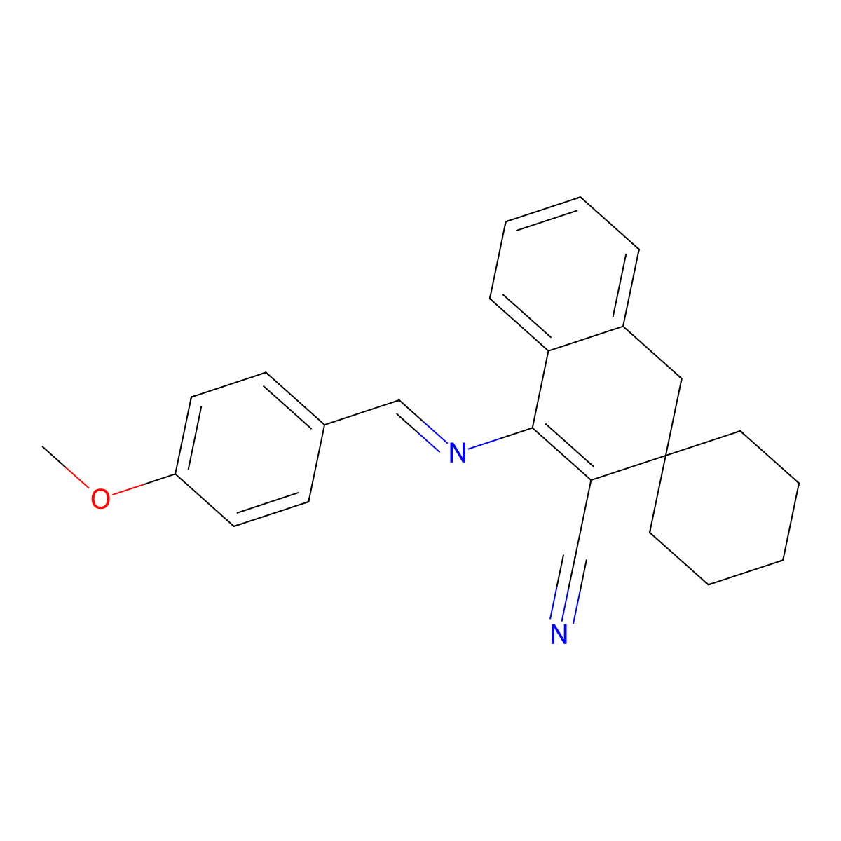 1-[(4-methoxyphenyl)methylideneamino]spiro[4H-naphthalene-3,1'-cyclohexane]-2-carbonitrile molecular structure, CAS 300590-15-2