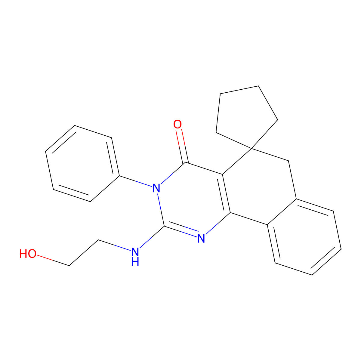 2-(2-hydroxyethylamino)-3-phenylspiro[6H-benzo[h]quinazoline-5,1'-cyclopentane]-4-one molecular structure, CAS 300591-13-3