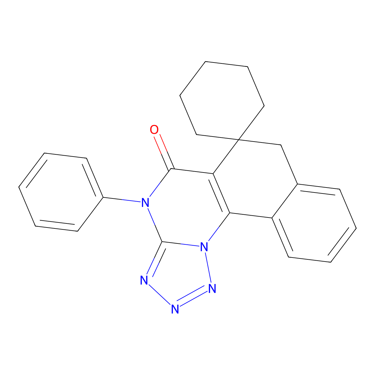 4-phenyl-4H-spiro[benzo[h]tetrazolo[1,5-a]quinazoline-6,1'-cyclohexan]-5(7H)-one molecular structure, CAS 300591-18-8