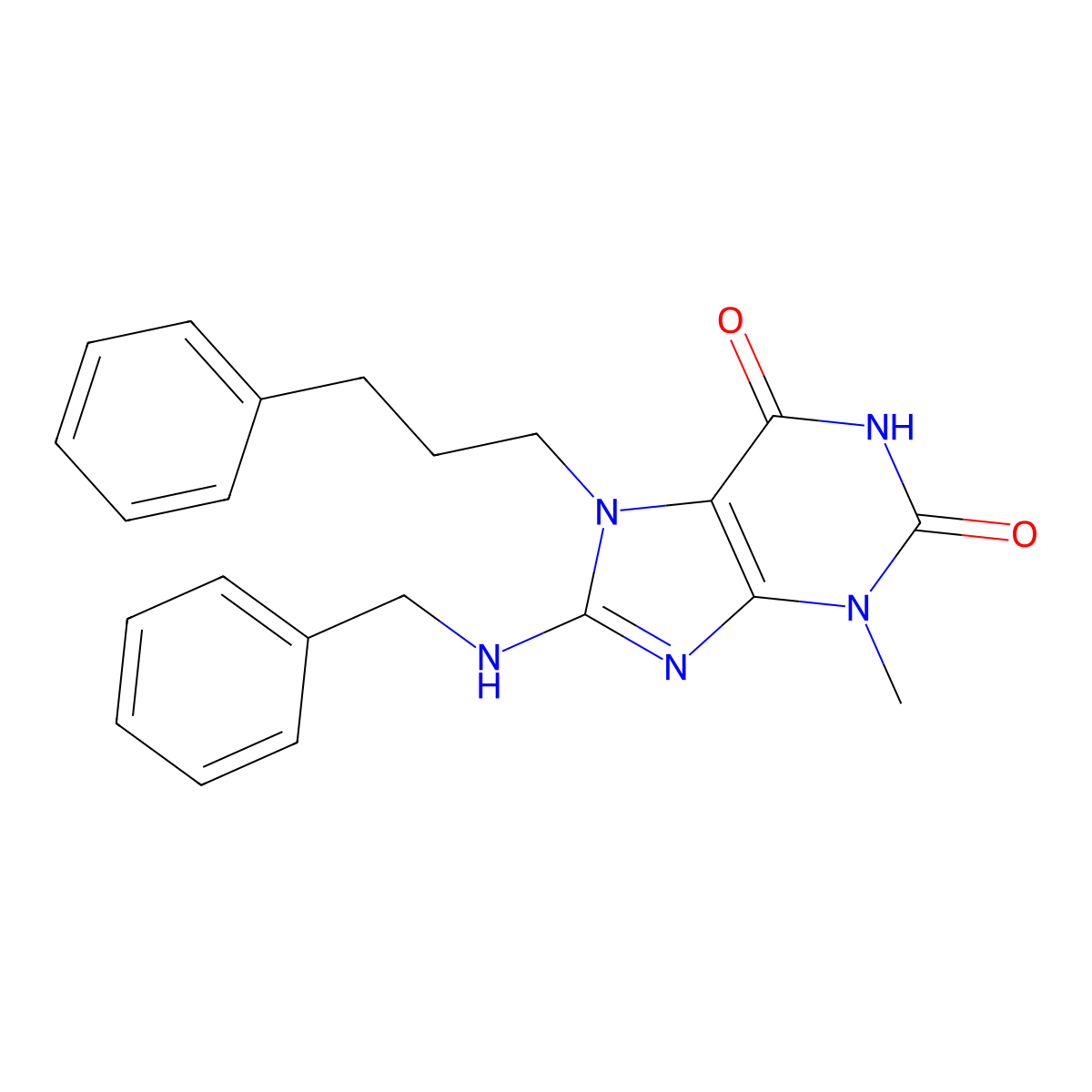 8-(benzylamino)-3-methyl-7-(3-phenylpropyl)-1H-purine-2,6(3H,7H)-dione molecular structure, CAS 300591-24-6
