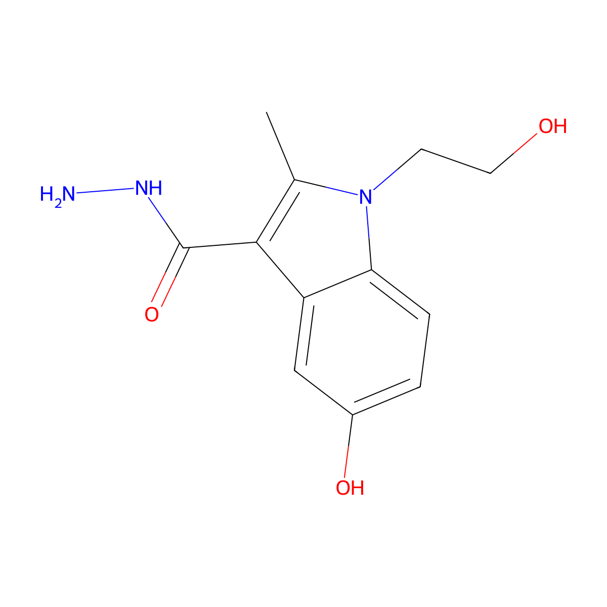 5-Hydroxy-1-(2-hydroxyethyl)-2-methylindole-3-carbohydrazide molecular structure, CAS 300591-34-8