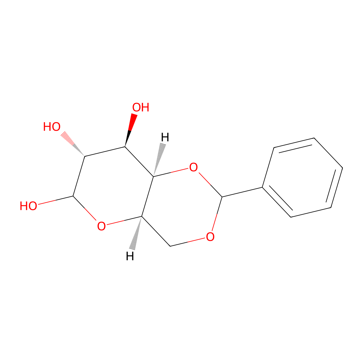 (4AR,7R,8R,8aR)-2-phenylhexahydropyrano[3,2-d][1,3]dioxine-6,7,8-triol molecular structure, CAS 3006-41-5