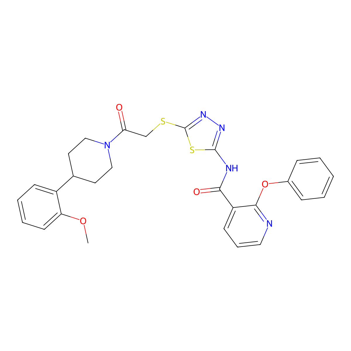 N-[5-[[2-[4-(2-Methoxyphenyl)-1-piperidinyl]-2-oxoethyl]thio]-1,3,4-thiadiazol-2-yl]-2-phenoxy-3-pyridinecarboxamide molecular structure, CAS 300664-75-9