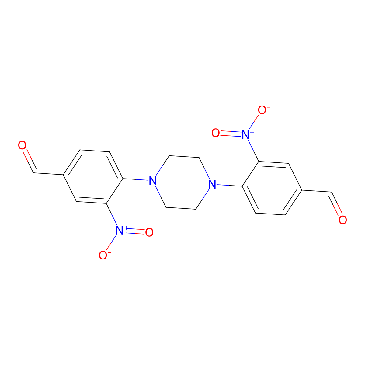 4-[4-(4-Formyl-2-nitrophenyl)piperazin-1-yl]-3-nitrobenzaldehyde molecular structure, CAS 300665-20-7