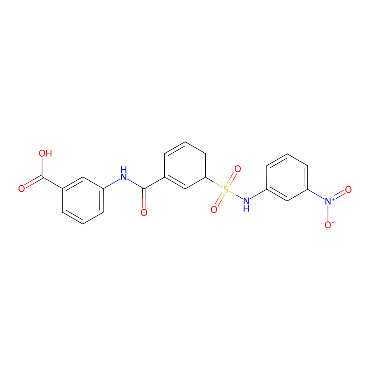 3-[[[3-[(3-Nitrophenyl)sulfamoyl]phenyl]-oxomethyl]amino]benzoic acid molecular structure, CAS 300667-28-1