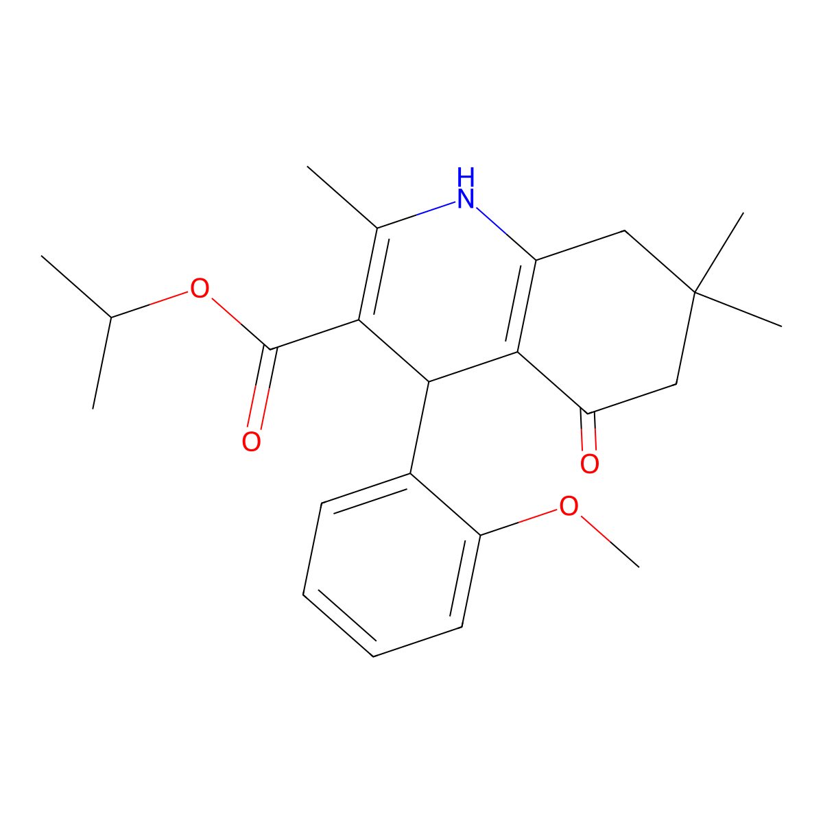 Isopropyl 4-(2-methoxyphenyl)-2,7,7-trimethyl-5-oxo-1,4,5,6,7,8-hexahydroquinoline-3-carboxylate molecular structure, CAS 300667-65-6