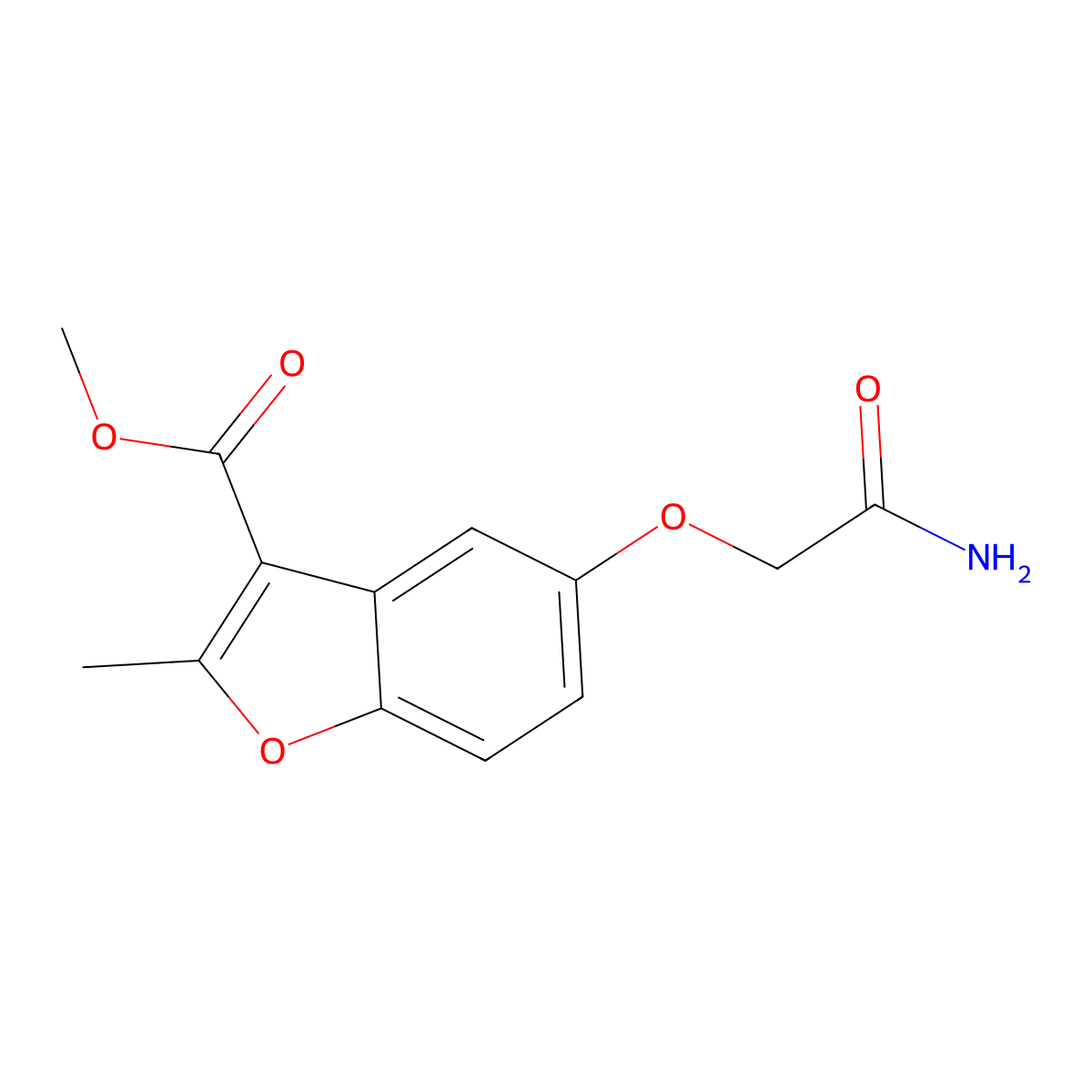 Methyl 5-(carbamoylmethoxy)-2-methyl-1-benzofuran-3-carboxylate molecular structure, CAS 300674-01-5