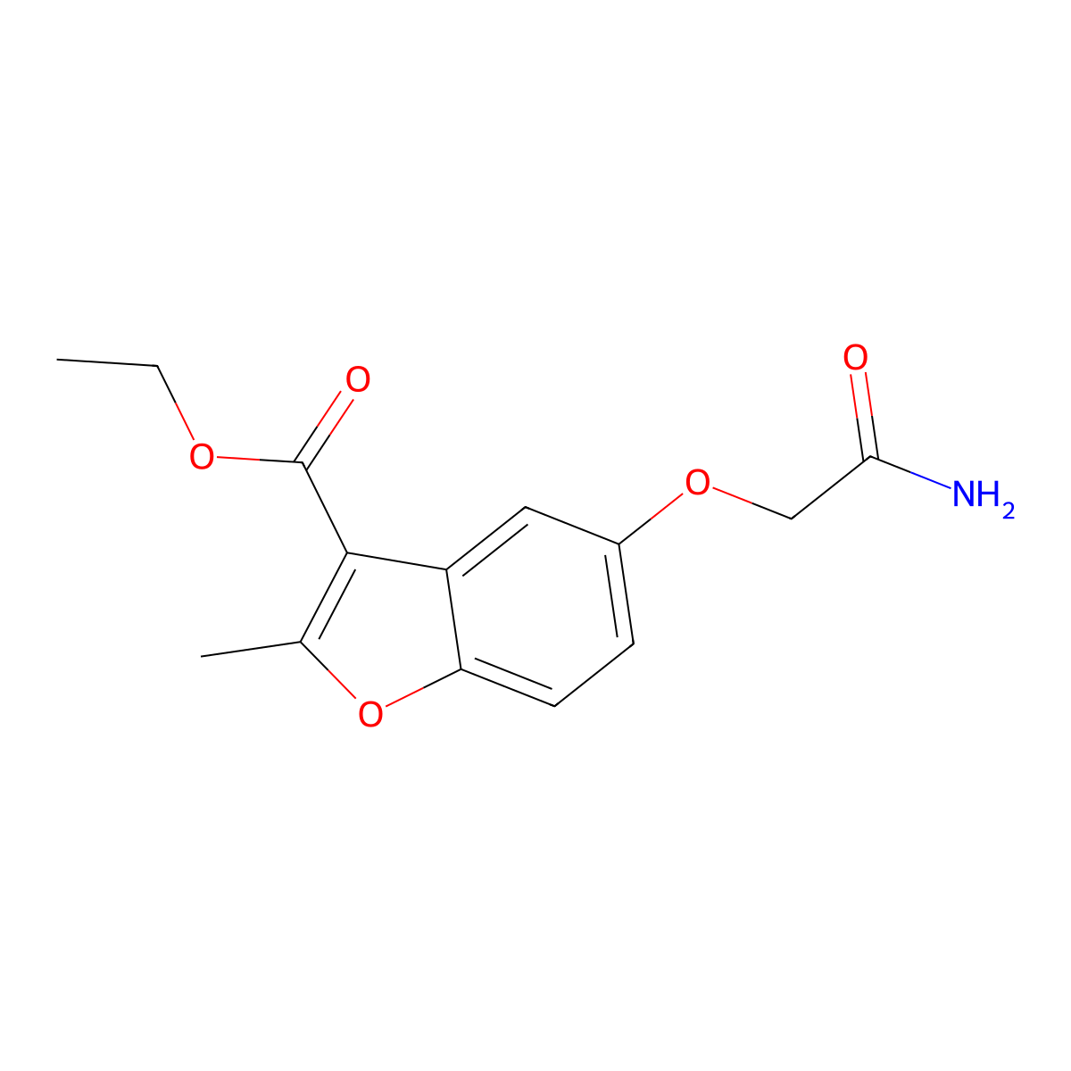 5-Carbamoylmethoxy-2-methyl-benzofuran-3-carboxylic acid ethyl ester molecular structure, CAS 300674-04-8