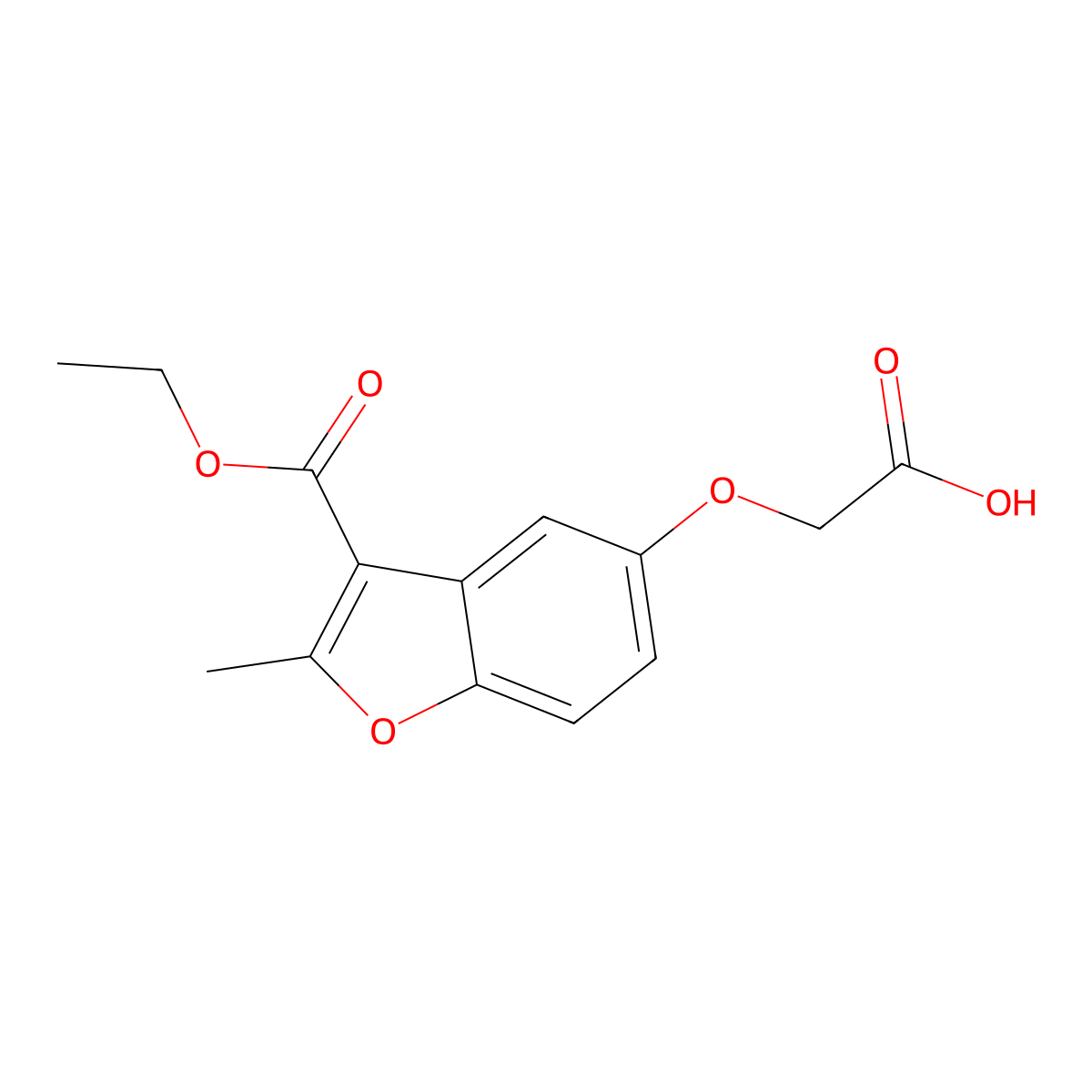 2-((3-(Ethoxycarbonyl)-2-methylbenzofuran-5-yl)oxy)acetic acid molecular structure, CAS 300674-05-9