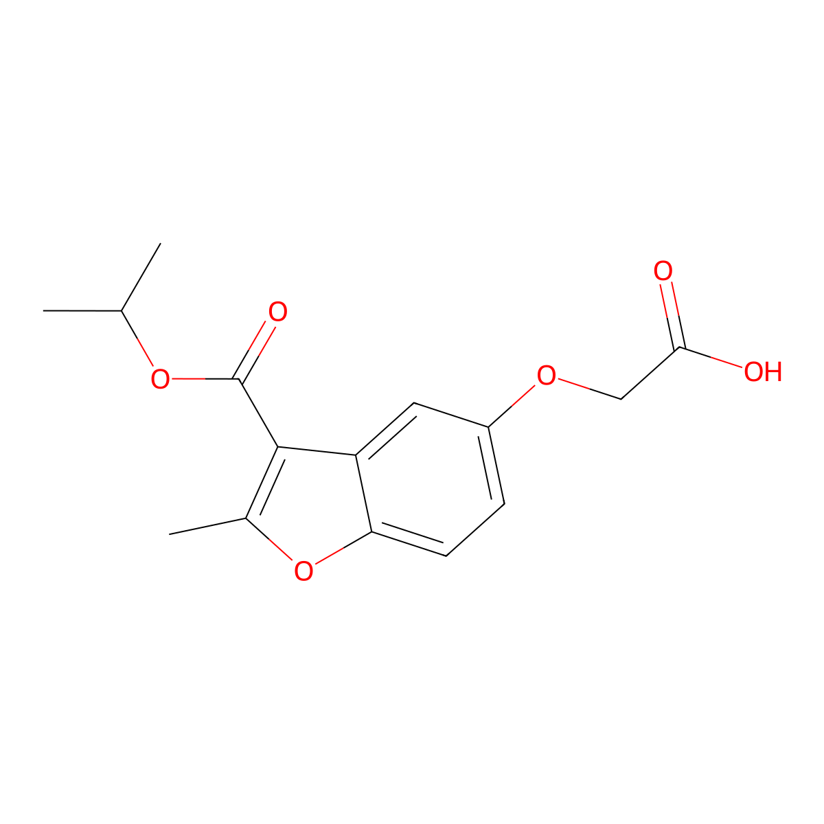 2-({2-Methyl-3-[(propan-2-yloxy)carbonyl]-1-benzofuran-5-yl}oxy)acetic acid molecular structure, CAS 300674-10-6