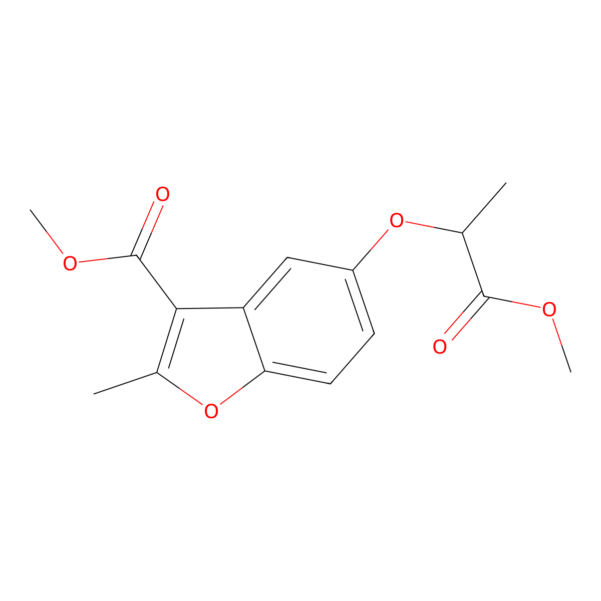 Methyl 5-[(1-methoxy-1-oxopropan-2-yl)oxy]-2-methyl-1-benzofuran-3-carboxylate molecular structure, CAS 300674-11-7