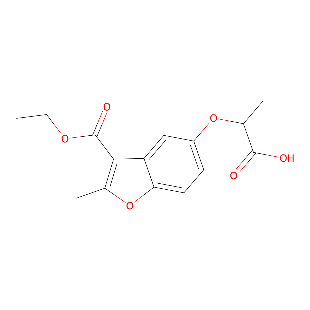 2-{[3-(Ethoxycarbonyl)-2-methyl-1-benzofuran-5-yl]oxy}propanoic acid molecular structure, CAS 300674-12-8