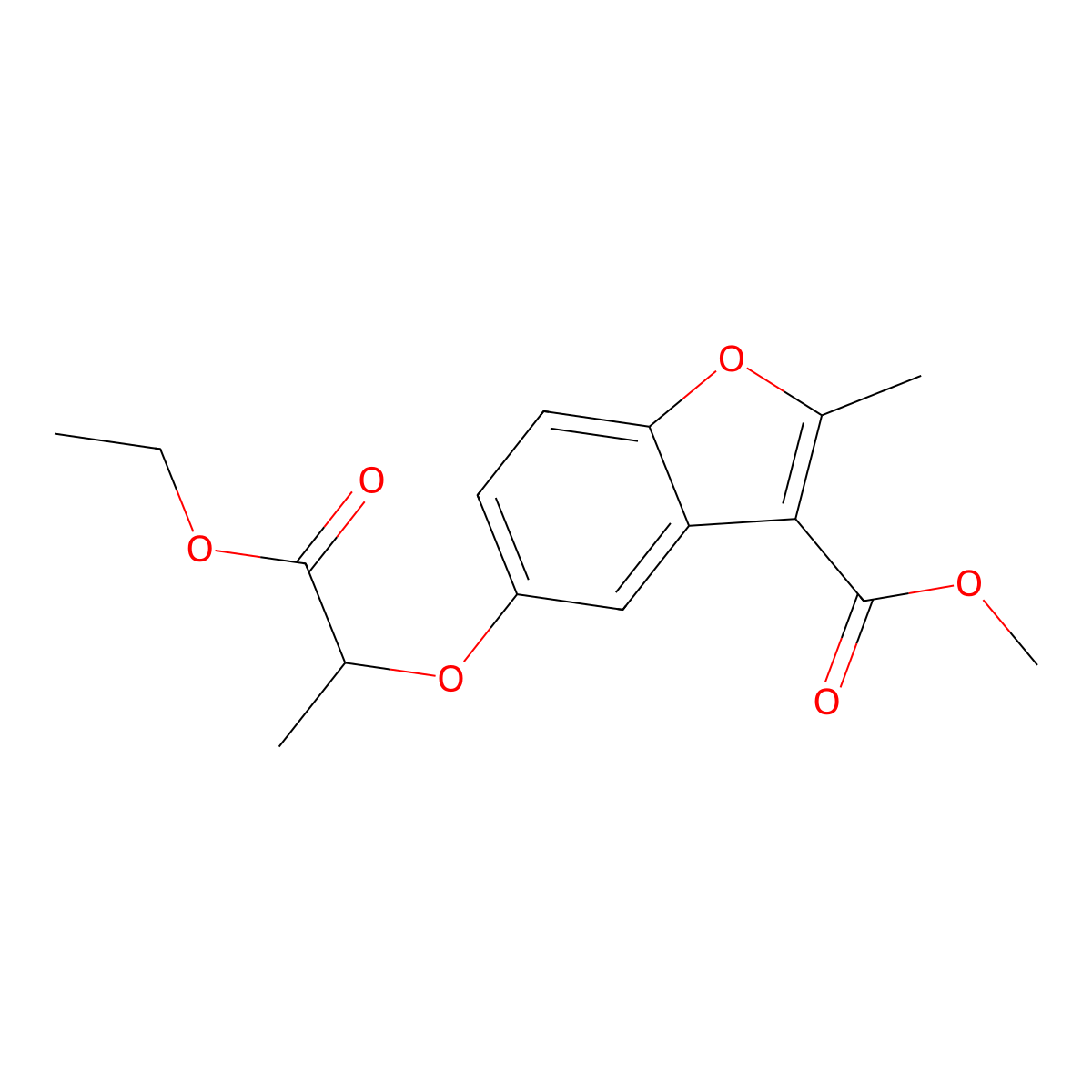 Methyl 5-[(1-ethoxy-1-oxopropan-2-yl)oxy]-2-methyl-1-benzofuran-3-carboxylate molecular structure, CAS 300674-17-3