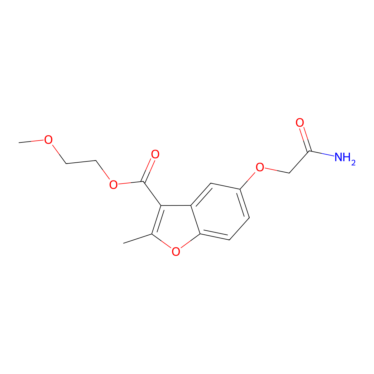 2-Methoxyethyl 5-(carbamoylmethoxy)-2-methyl-1-benzofuran-3-carboxylate molecular structure, CAS 300674-19-5