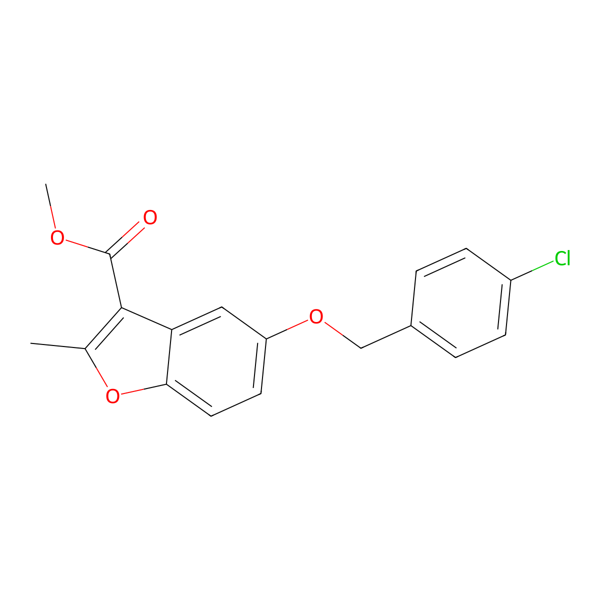 Methyl 5-[(4-chlorophenyl)methoxy]-2-methyl-1-benzofuran-3-carboxylate molecular structure, CAS 300674-29-7