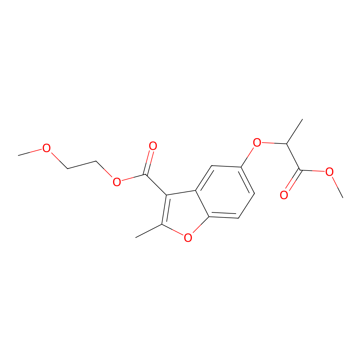 2-Methoxyethyl 5-((1-methoxy-1-oxopropan-2-yl)oxy)-2-methylbenzofuran-3-carboxylate molecular structure, CAS 300674-34-4
