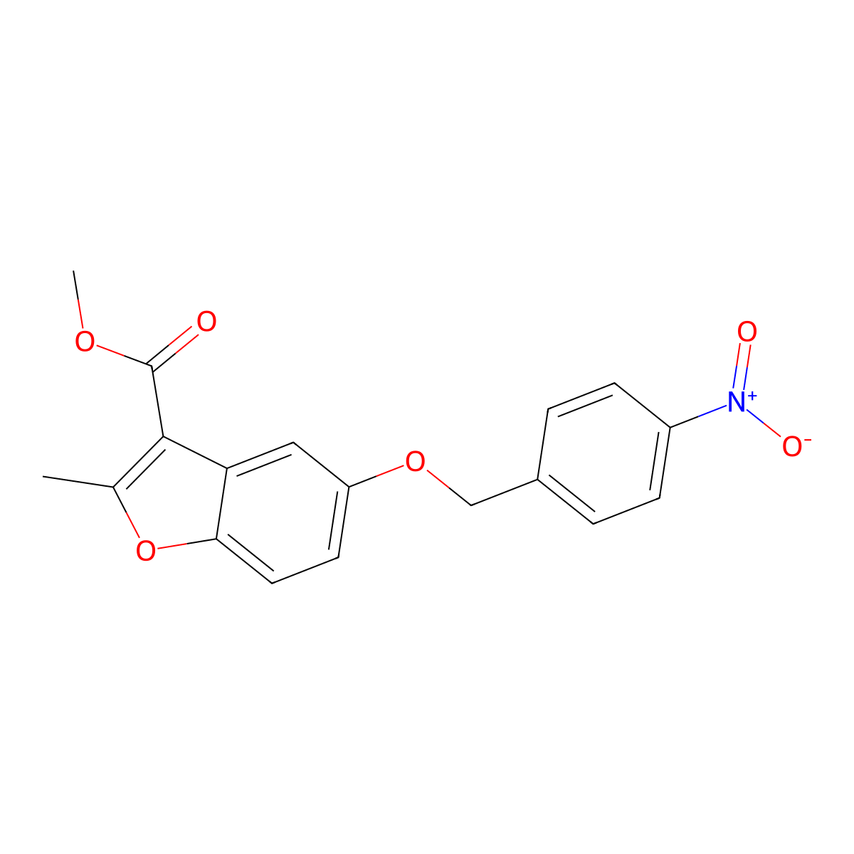 Methyl 2-methyl-5-[(4-nitrophenyl)methoxy]-1-benzofuran-3-carboxylate molecular structure, CAS 300674-38-8