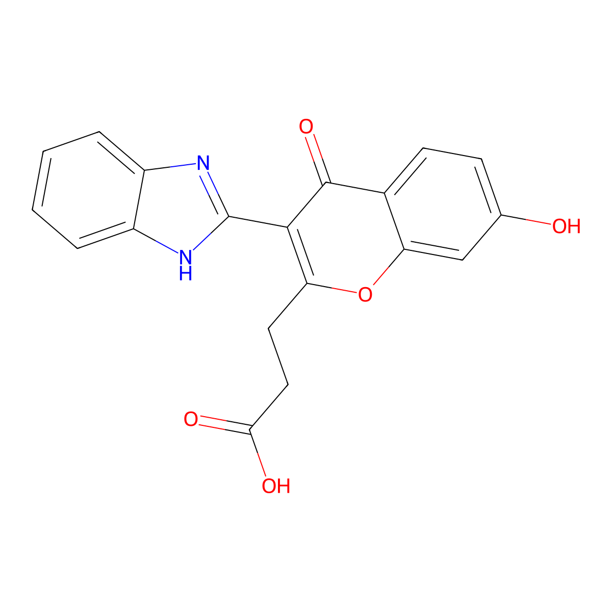 3-(3-(1H-benzo[d]imidazol-2-yl)-7-hydroxy-4-oxo-4H-chromen-2-yl)propanoic acid molecular structure, CAS 300674-43-5
