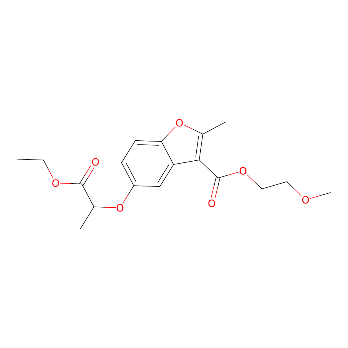 2-Methoxyethyl 5-[(1-ethoxy-1-oxopropan-2-yl)oxy]-2-methyl-1-benzofuran-3-carboxylate molecular structure, CAS 300674-44-6