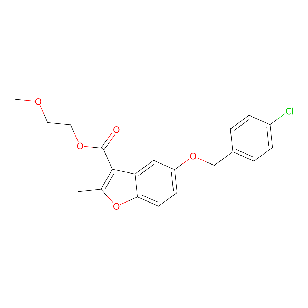 2-Methoxyethyl 5-[(4-chlorophenyl)methoxy]-2-methyl-1-benzofuran-3-carboxylate molecular structure, CAS 300674-55-9