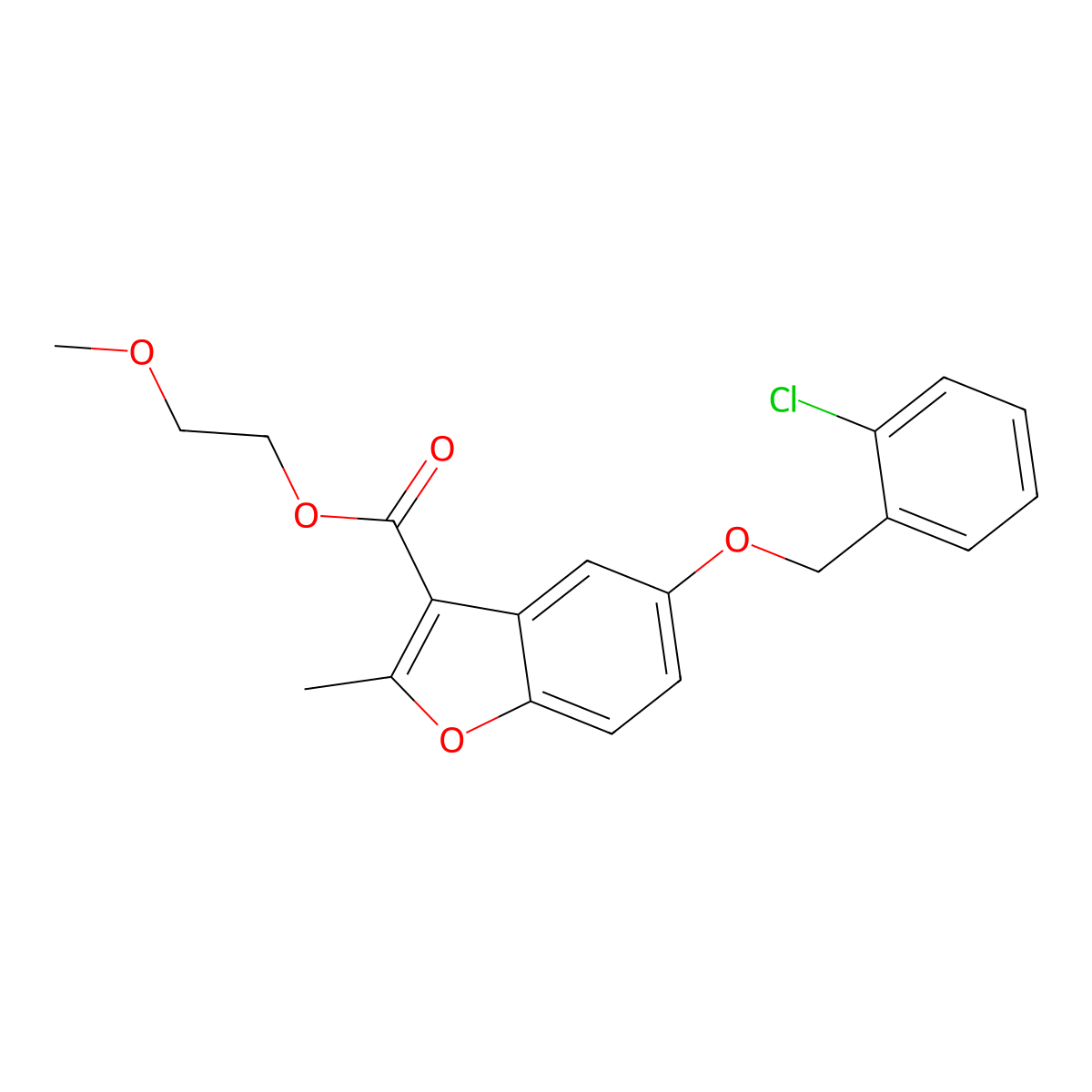 2-Methoxyethyl 5-[(2-chlorophenyl)methoxy]-2-methyl-1-benzofuran-3-carboxylate molecular structure, CAS 300674-56-0